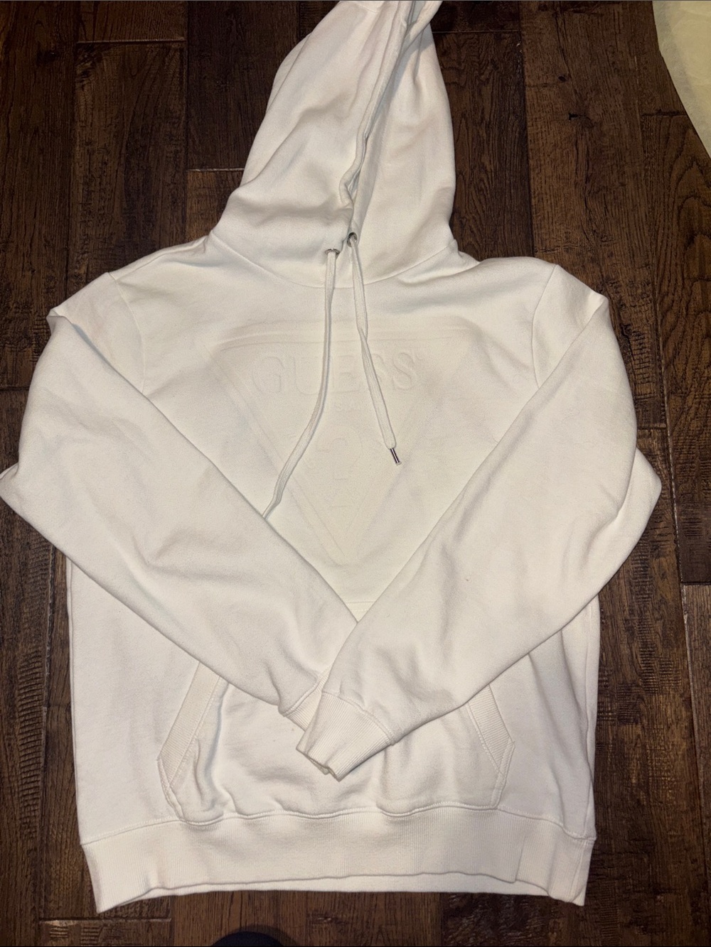 Guess White Embossed Logo Pullover Hoodie - Men's